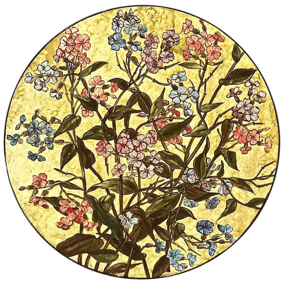 Earthenware John Bennett Plaque with Pink and Blue Phlox For Sale