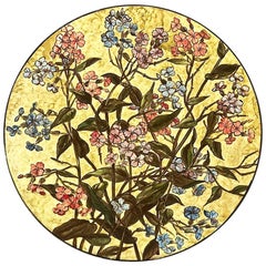 Used Earthenware John Bennett Plaque with Pink and Blue Phlox