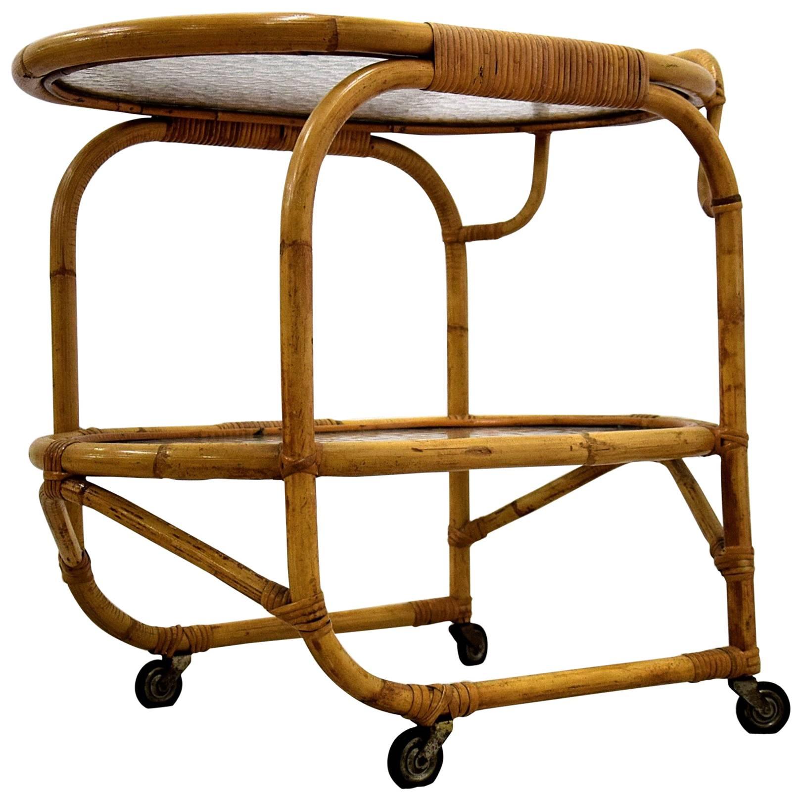 Bamboo Serving Trolley Mid century Modern For Sale