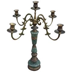 Modern Green Marble and Brass Candelabra 3