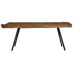 Rustic Japanese Wooden Trough Console with Hand Forged Iron Legs