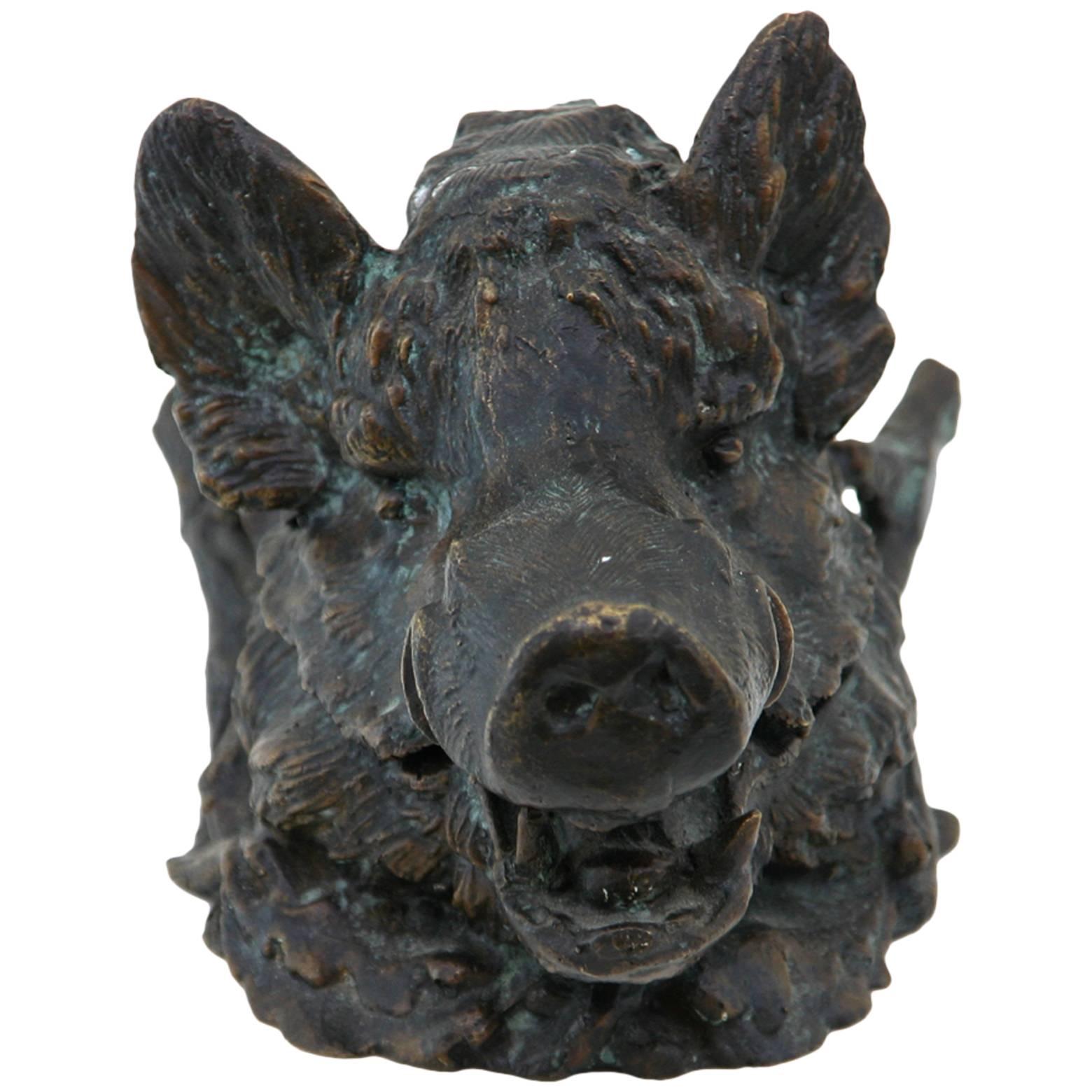 Christophe Fratin Bronze Boars Head Inkwell For Sale