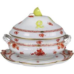 Retro Herend 'Chinese Bouquet' Porcelain Tureen with Lemon Top