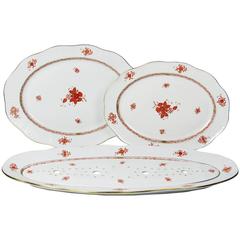 Retro Three Herend 'Chinese Bouquet' Porcelain Serving Platters