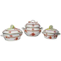 Retro Three Herend 'Chinese Bouquet' Porcelain Covered Tureens