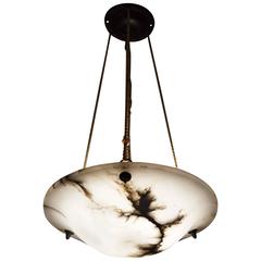 Art Deco White and Black Alabaster Pendant / Chandelier with the Old Rope, 1920s