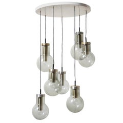 Vintage RAAK "Compositie Maxi Lamp" Hanging Chandelier with 7 Glass & Aluminum Pendants