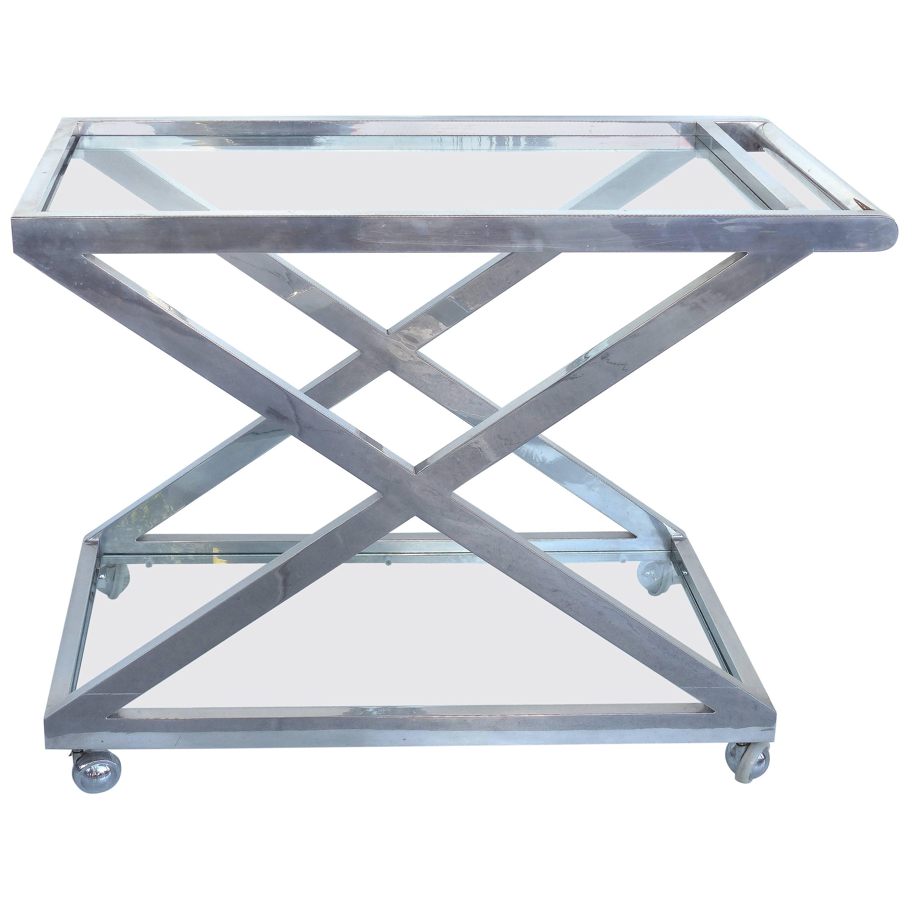 Modern Nickel-Plated Tea Trolley or Bar Cart