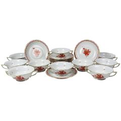 Set of Ten Herend 'Chinese Bouquet' Porcelain Cream Soup Bowls 10