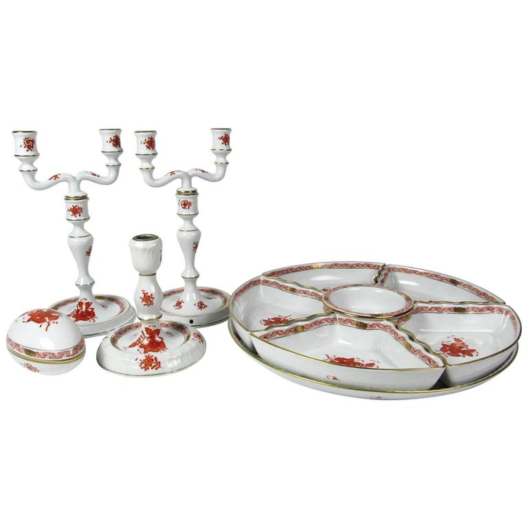 Collection of Herend 'Chinese Bouquet' Porcelain Table Accessories For Sale at 1stdibs