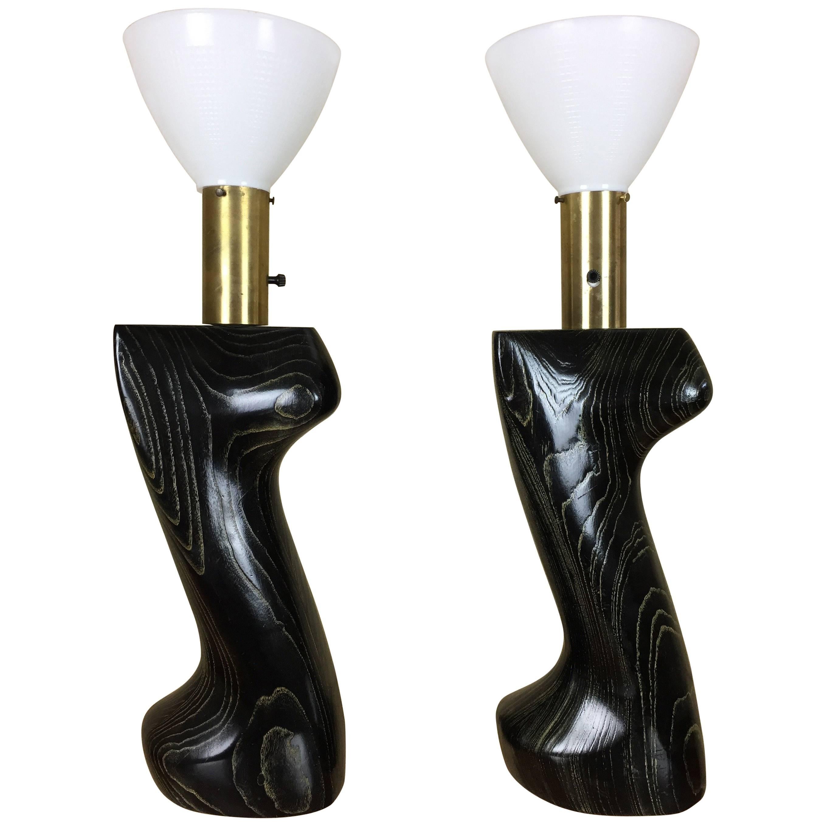Modeline Yasha Heifetz Style Sculptural Table Lamps Having Cerused Oak Bases