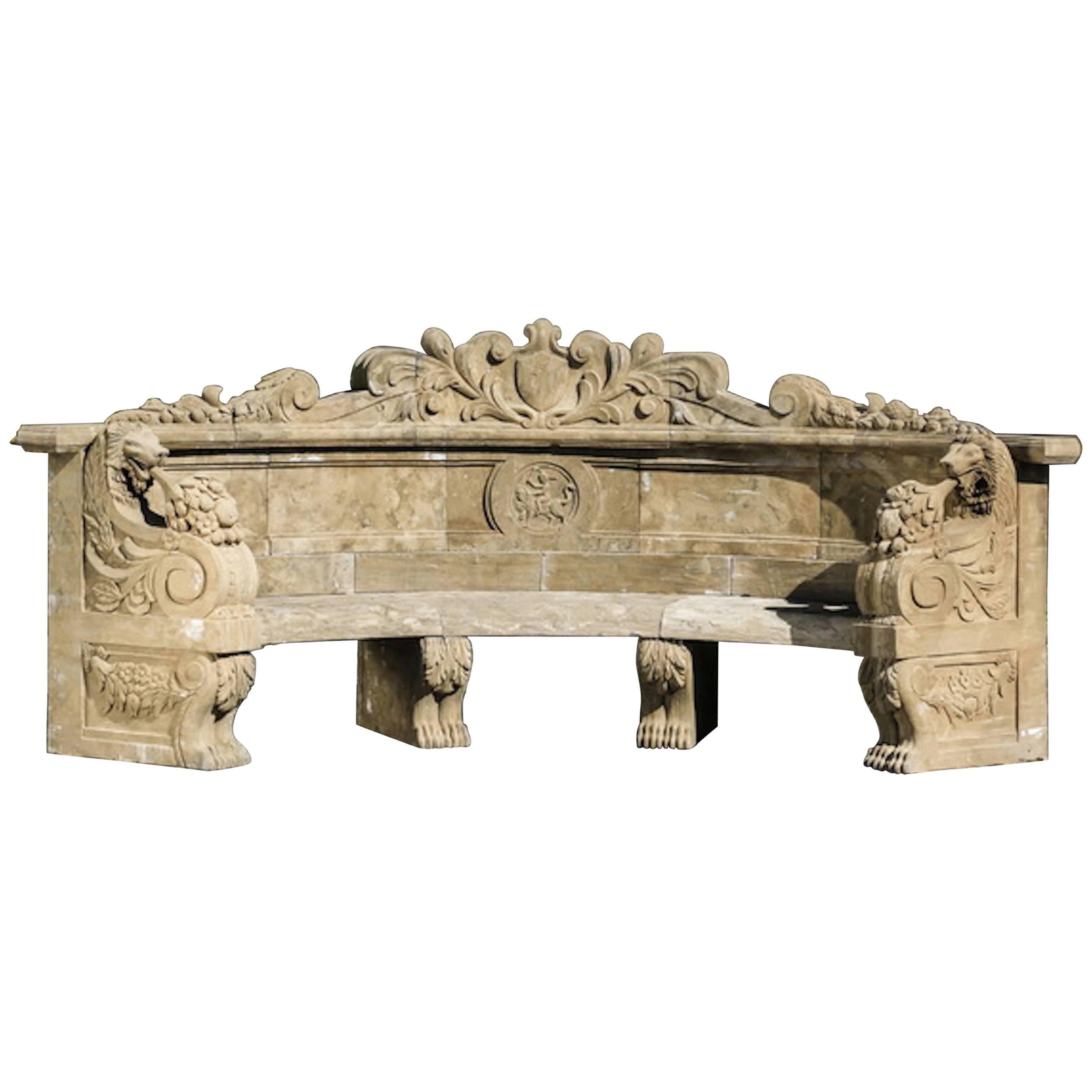 Neoclassical Style Marble Garden Bench