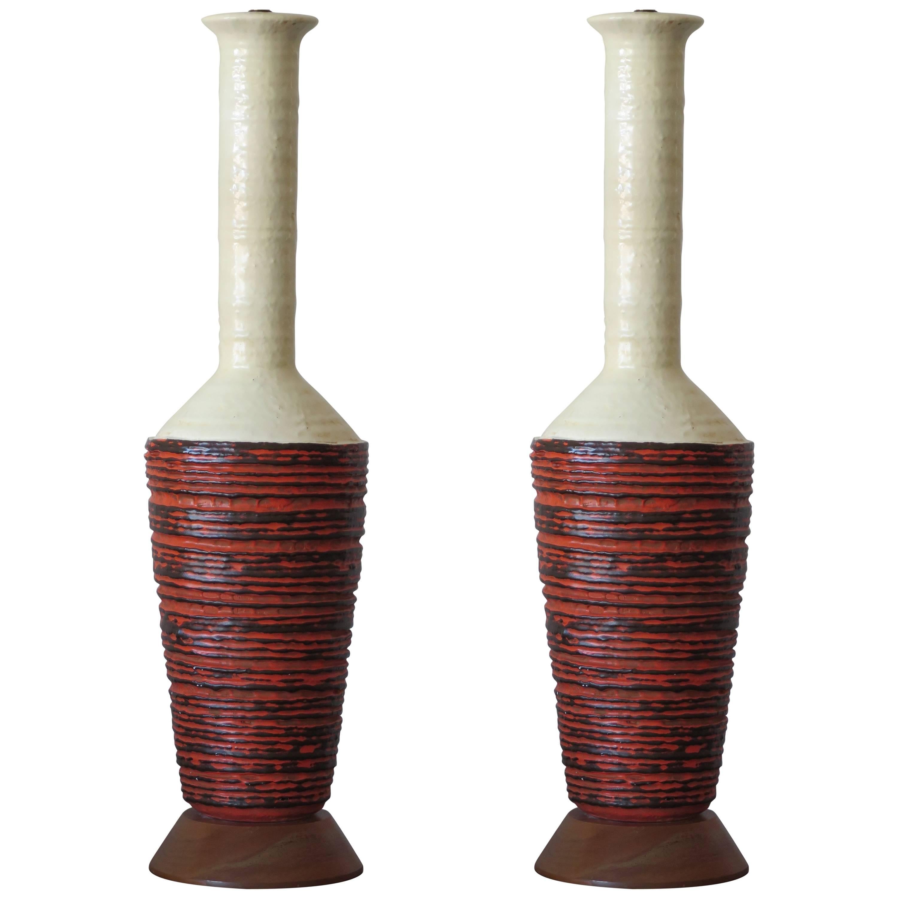 Pair of Large Scale Marcello Fantoni Ceramic Lamps For Sale