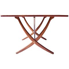 Vintage Hans Wegner AT-304 Sabre-Leg Dining Table in Teak, Oak & Brass, 1955