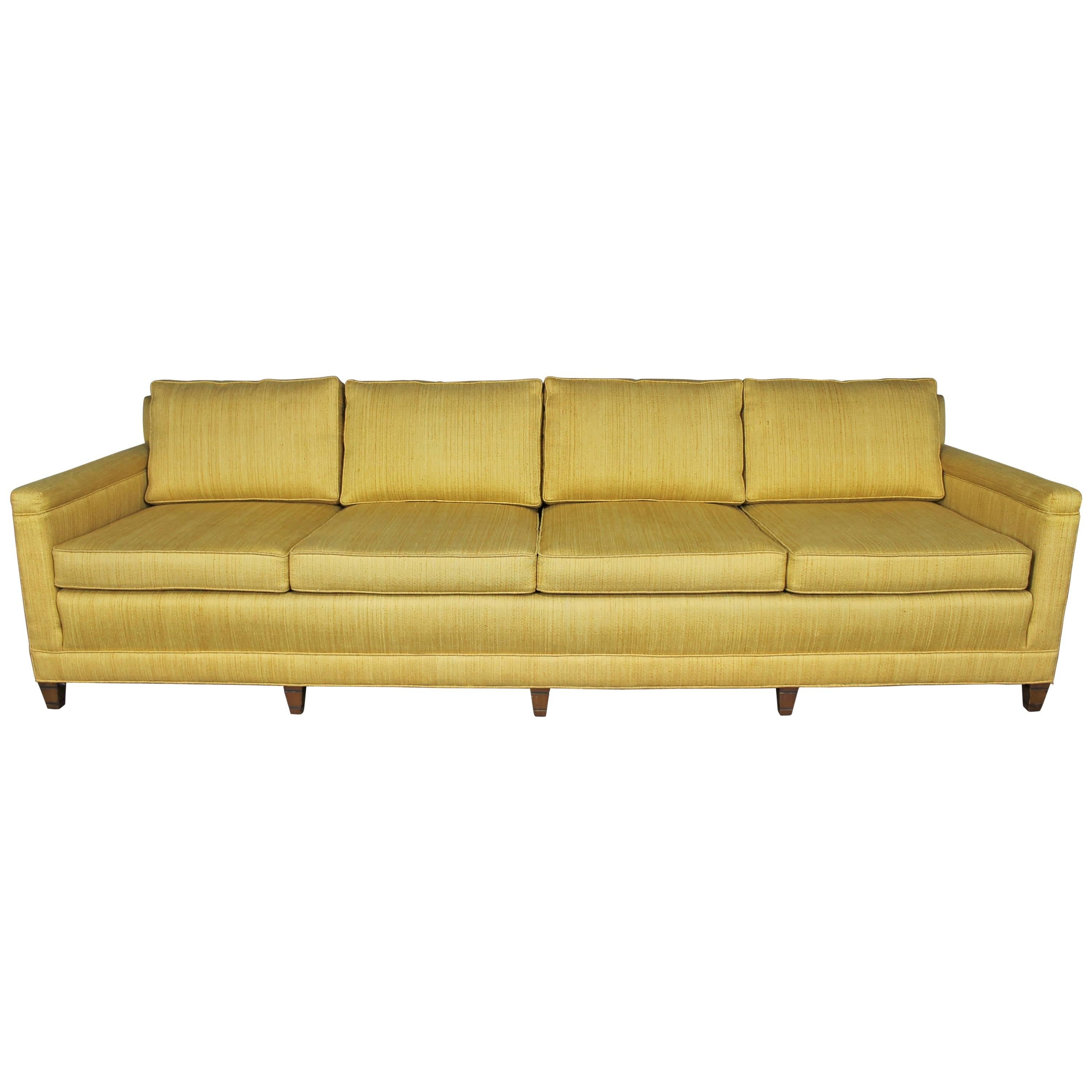 Vintage Mid-Century Four Cushion Extra-Long Lawson Style Golden Yellow Sofa
