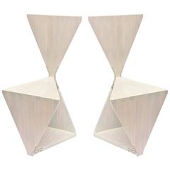 Pair of Sculptural Architectural Wood and Stainless Steel Side Chairs, Max Eiche