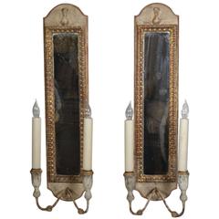 Italian Polychromed Two-Light Mirrored Sconces