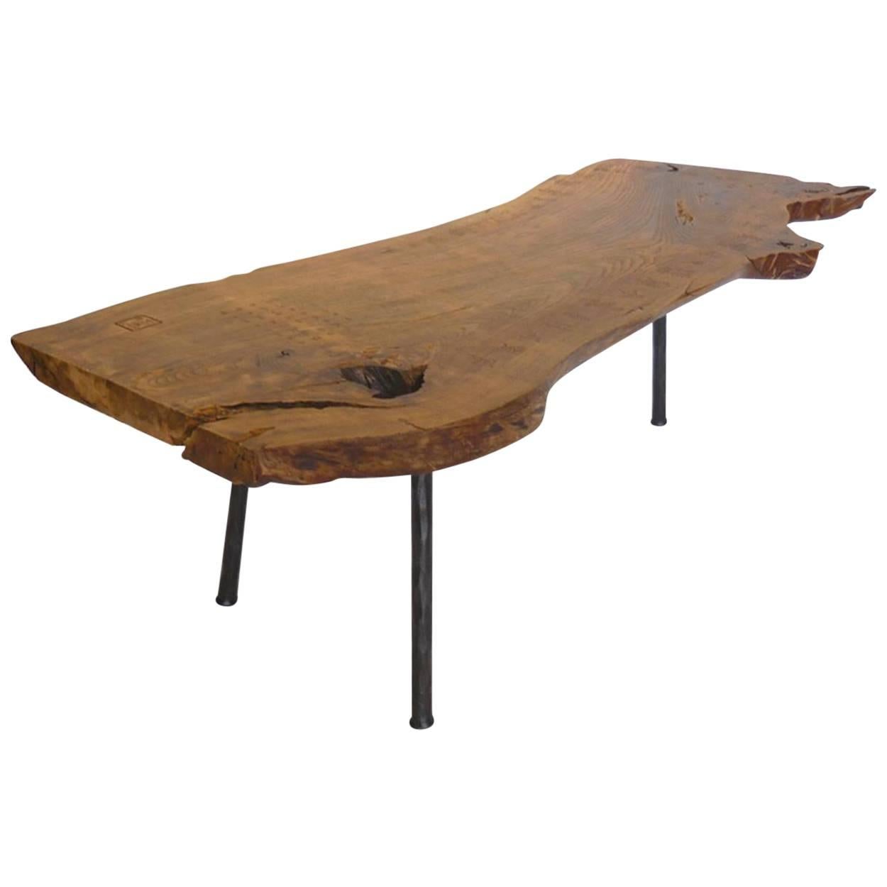 Live Edge Wood Slab Coffee Table or Bench with Three Legs