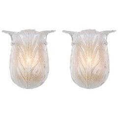 Pair of Tulip Shaped Murano Glass Sconces