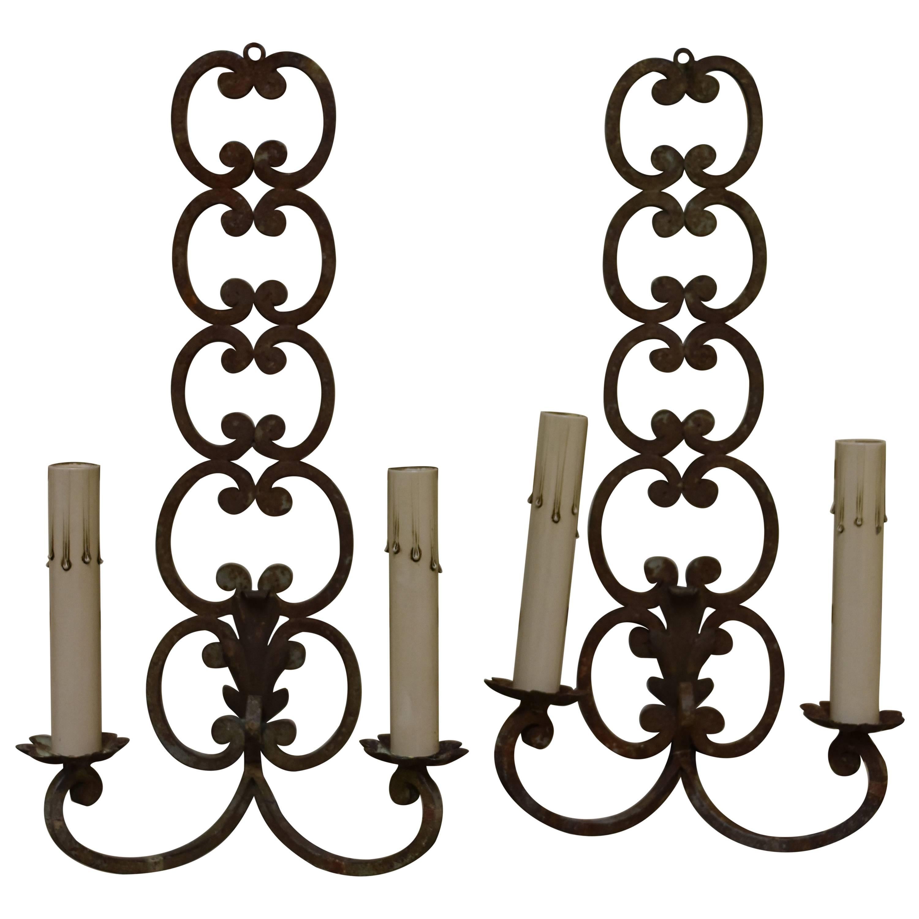 Pair of Early 20th Century French Iron Sconces For Sale