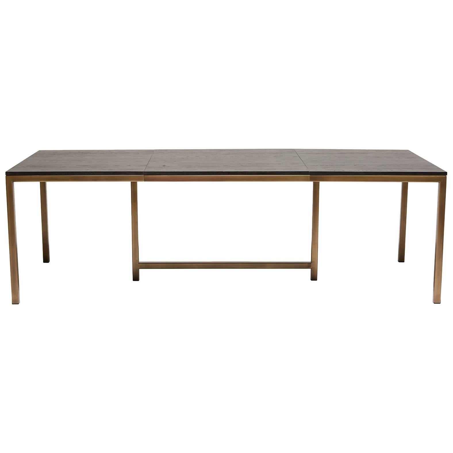 Ebonized Oak and Antique Brass Expandable Dining Table at 1stDibs oak