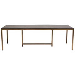 Ebonized Oak and Antique Brass Expandable Dining Table
