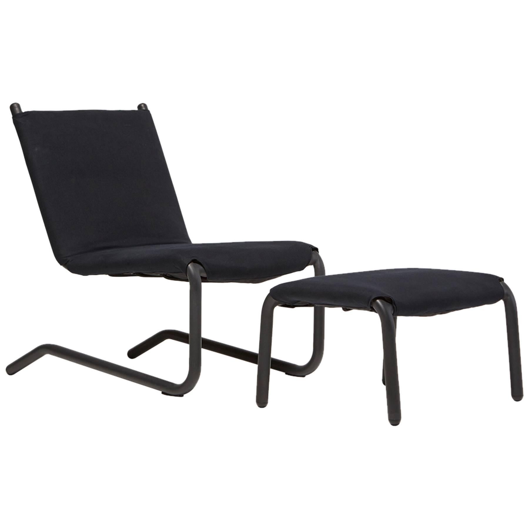 Bowline Chair and Ottoman in Black Canvas - In Stock