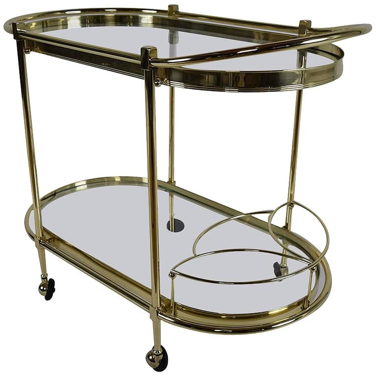 Oval Shaped TwoTier Brass Italian Bar Cart For Sale at 1stdibs