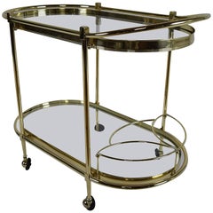 Oval Shaped Two-Tier Brass Italian Bar Cart