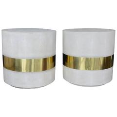 Pair of Shagreen Side Tables Accented with Brass