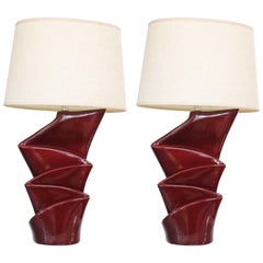 Red Ceramic Curtain Lamps, a Pair