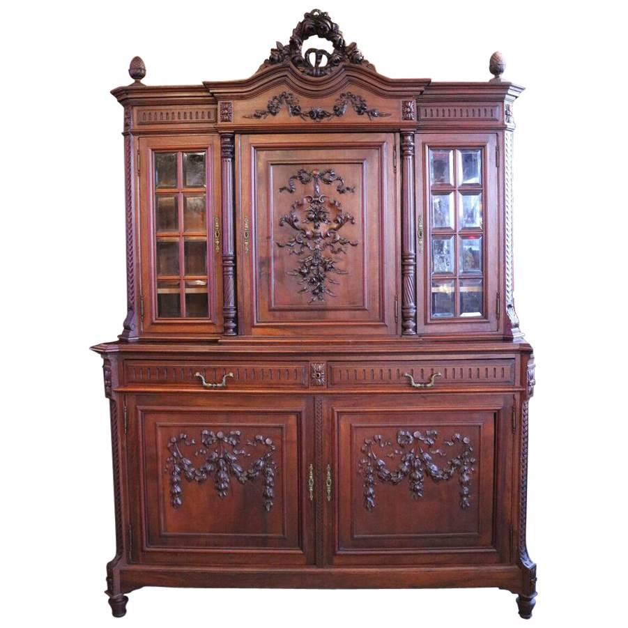 English Henry II Carved Walnut Court Cupboard with Beveled Galleries, circa 1880