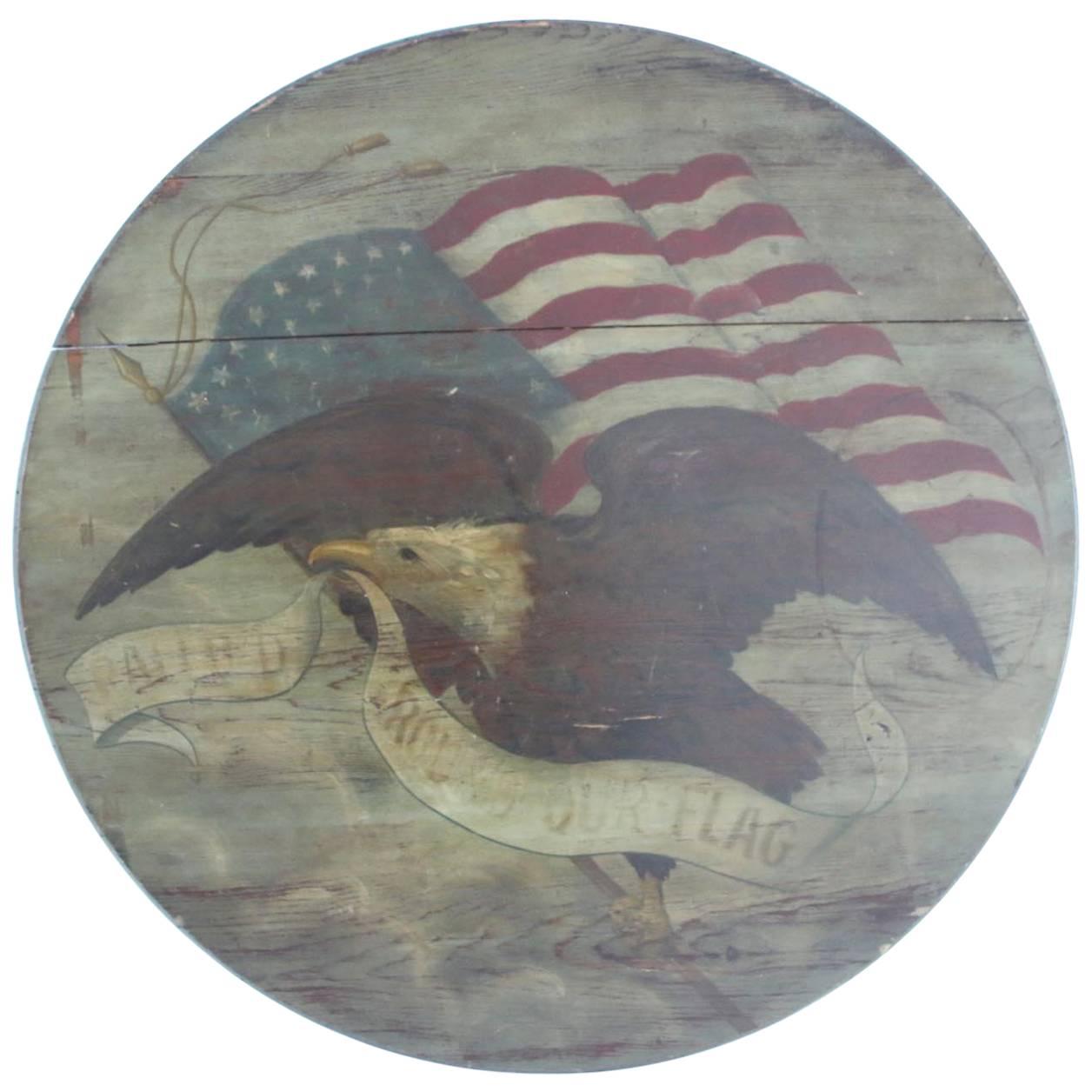 Patriotic 19th Century American Eagle and Flag Pine Wall Plaque