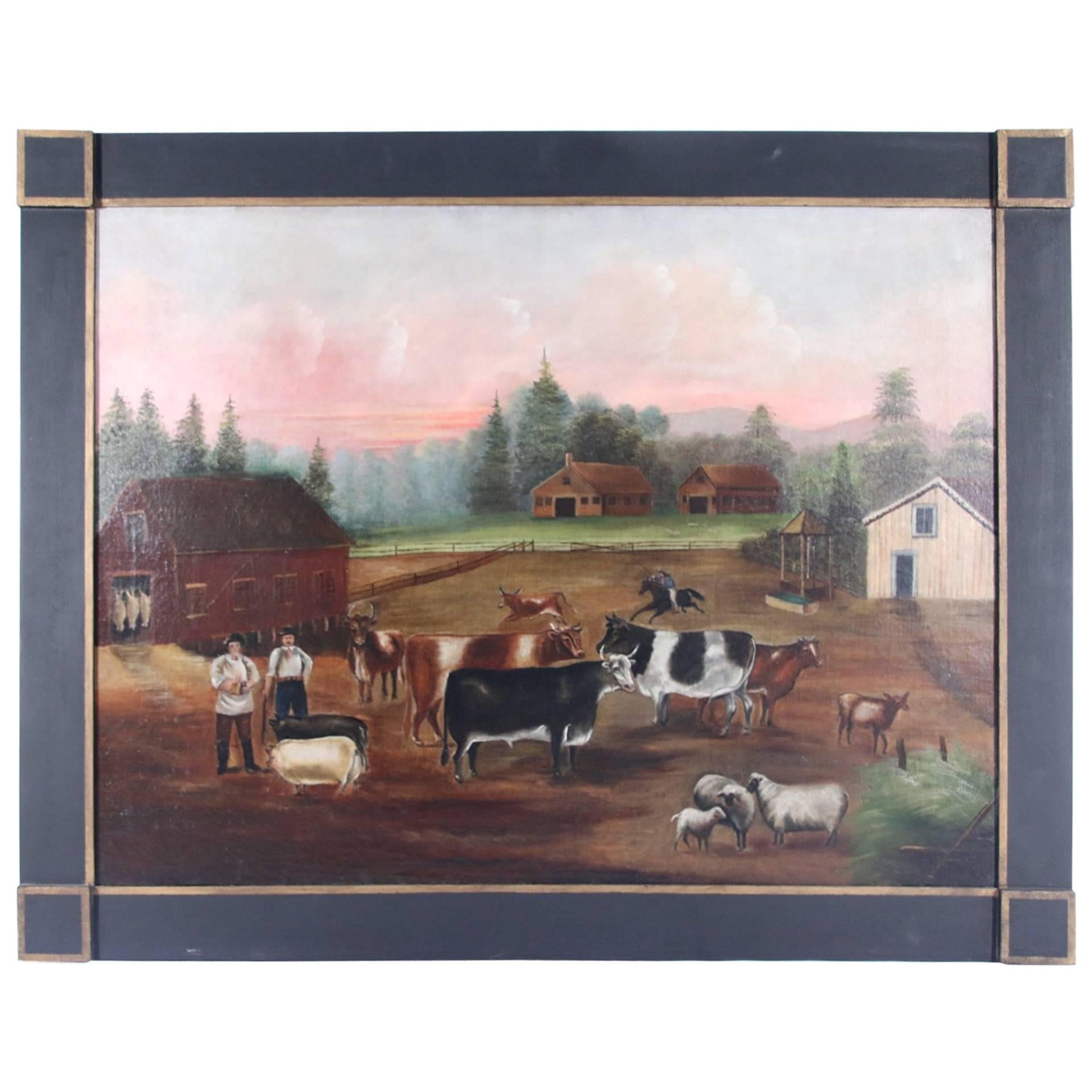 19th Century Farmyard Scene with Livestock and Barns For Sale