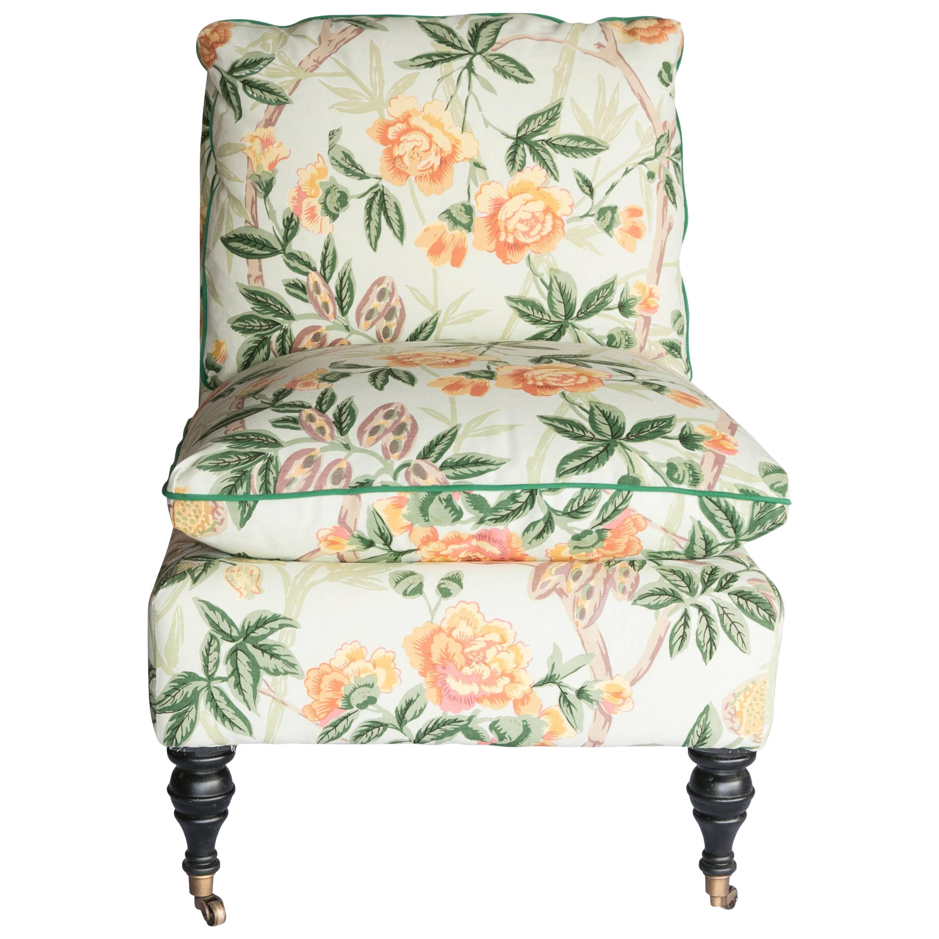 Slipper Chair in Brunschwig and Fils Fabric, 20th Century For Sale