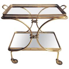 Vintage French Brass Rope Drinks Trolley or Bar Cart