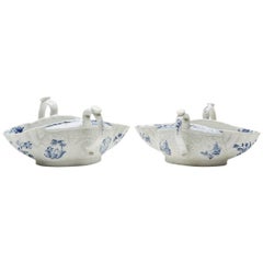 Antique Pair of Worcester Blue and White Sauce Boats, circa 1760