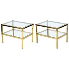 Pair of Italian 1970s Mid-Century Brass Big Side Table or Nightstand 5