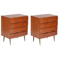 Vintage Pair of Mid-Century Italian Teak Wood Little Chest of Drawers