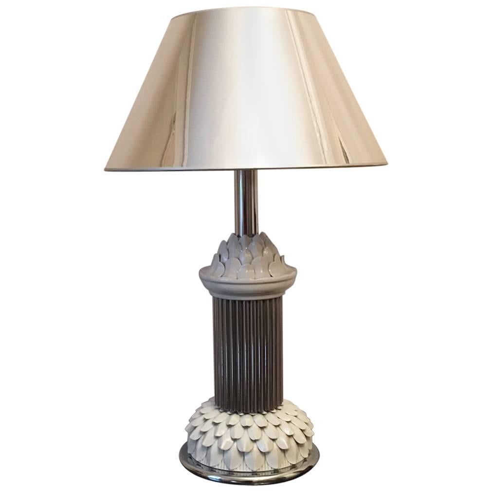 Italian Mid-Century Ceramic and Chrome Table Lamp