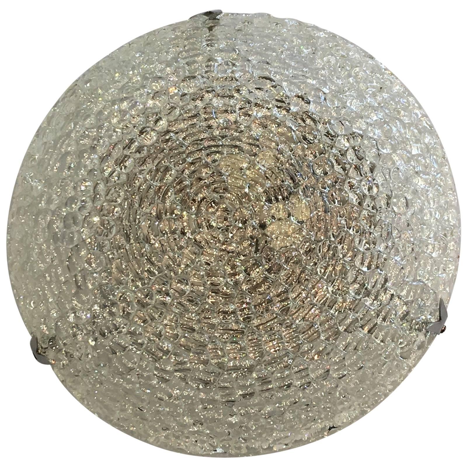 Massive Textured Glass Flush Mount with Chrome Hardware For Sale