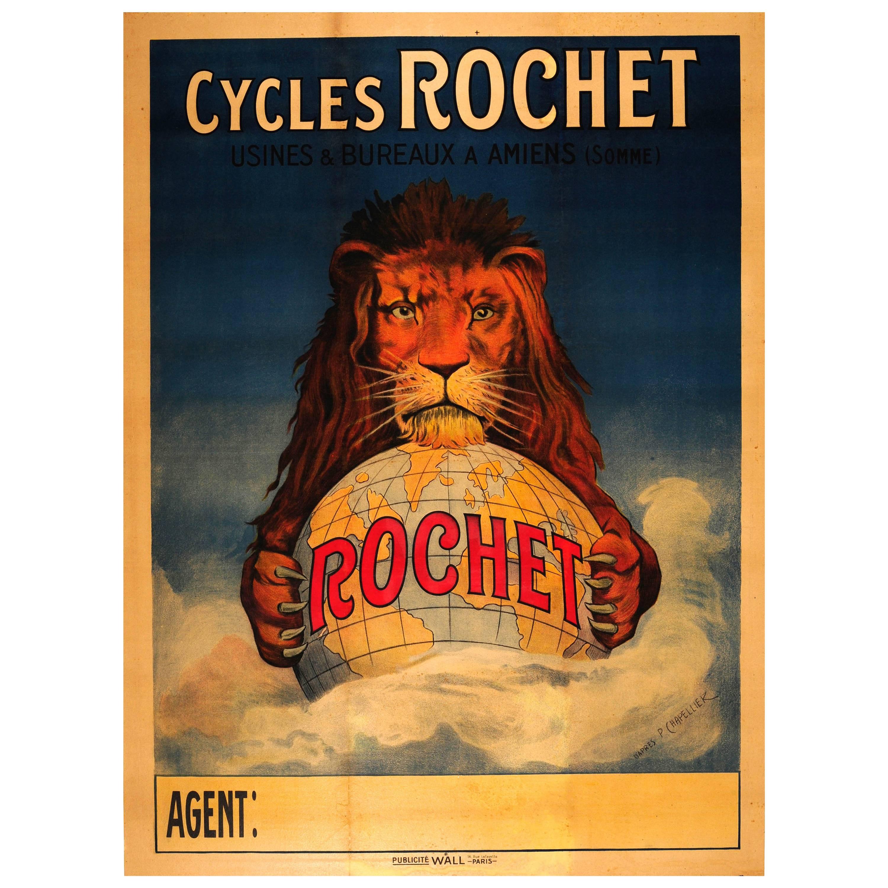 Original Antique Bicycle Advertising Poster by Chapellier - Cycles Rochet Amiens
