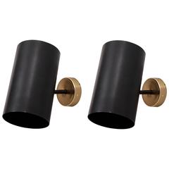 Pair of French 1950s Wall Lights by Parscot in Black and Brass