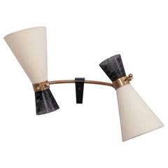 Wall Lamp with Cone Shades in Metal and Fabric by Arlus, France, 1950s