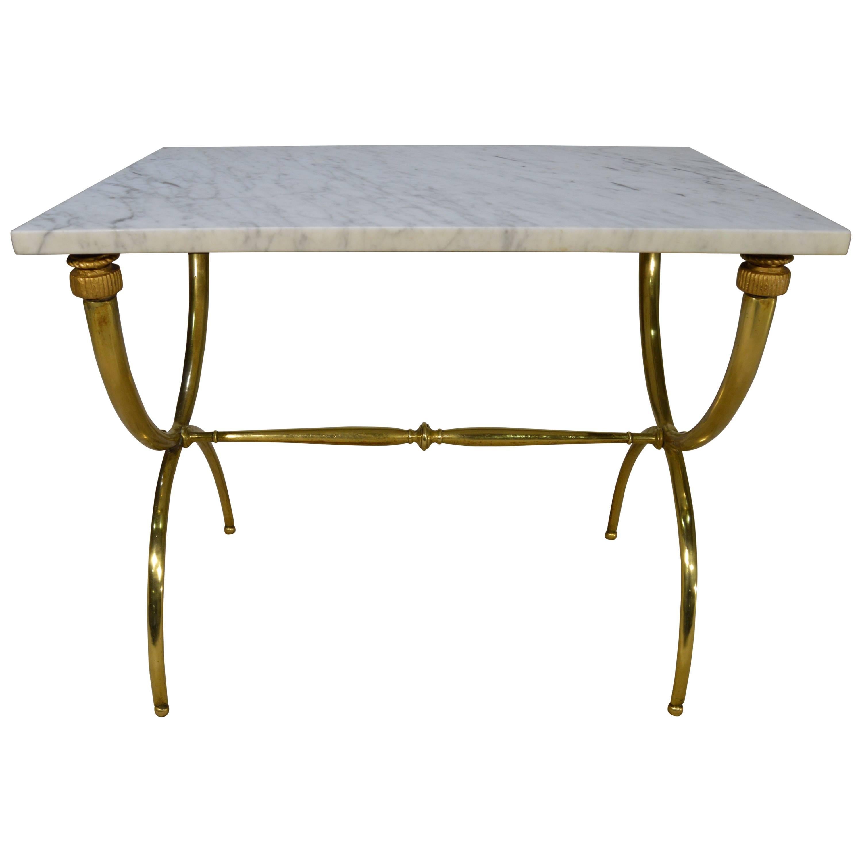 Mid-Century Gio Ponti Style Brass and Marble Console Table, Italy