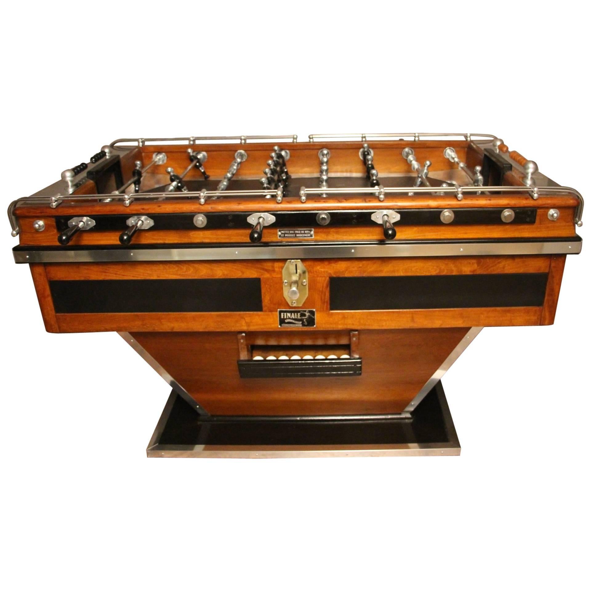 Mid-Century French Black and Brown Wood Foosball Table
