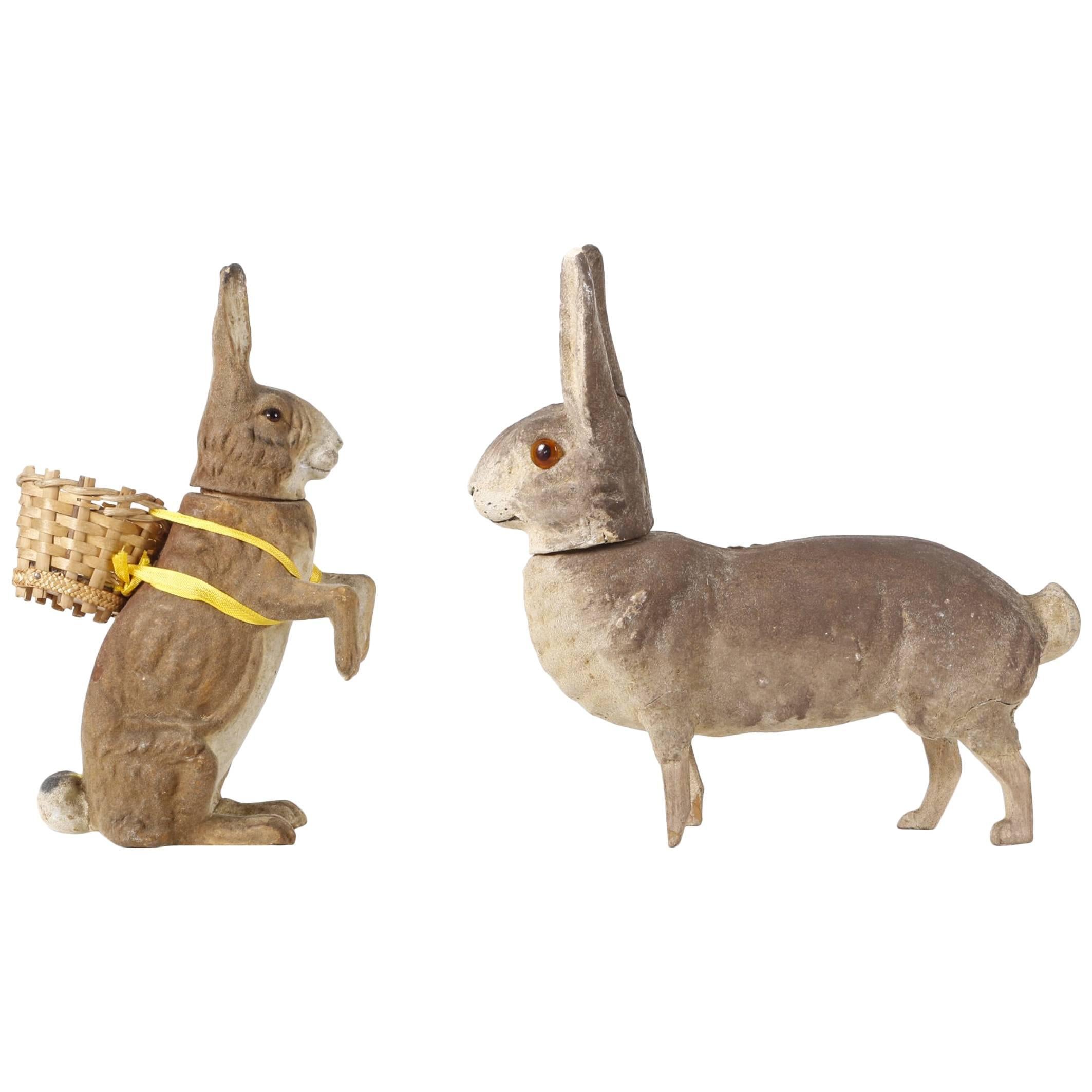 Two Amazing German Rabbit Candy Containers for Easter, circa 1900