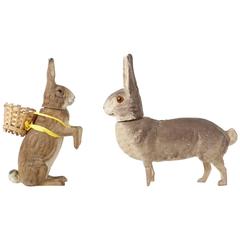Antique Two Amazing German Rabbit Candy Containers for Easter, circa 1900