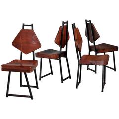 Set of Four Pine and Iron Chairs, France, 1950s 2