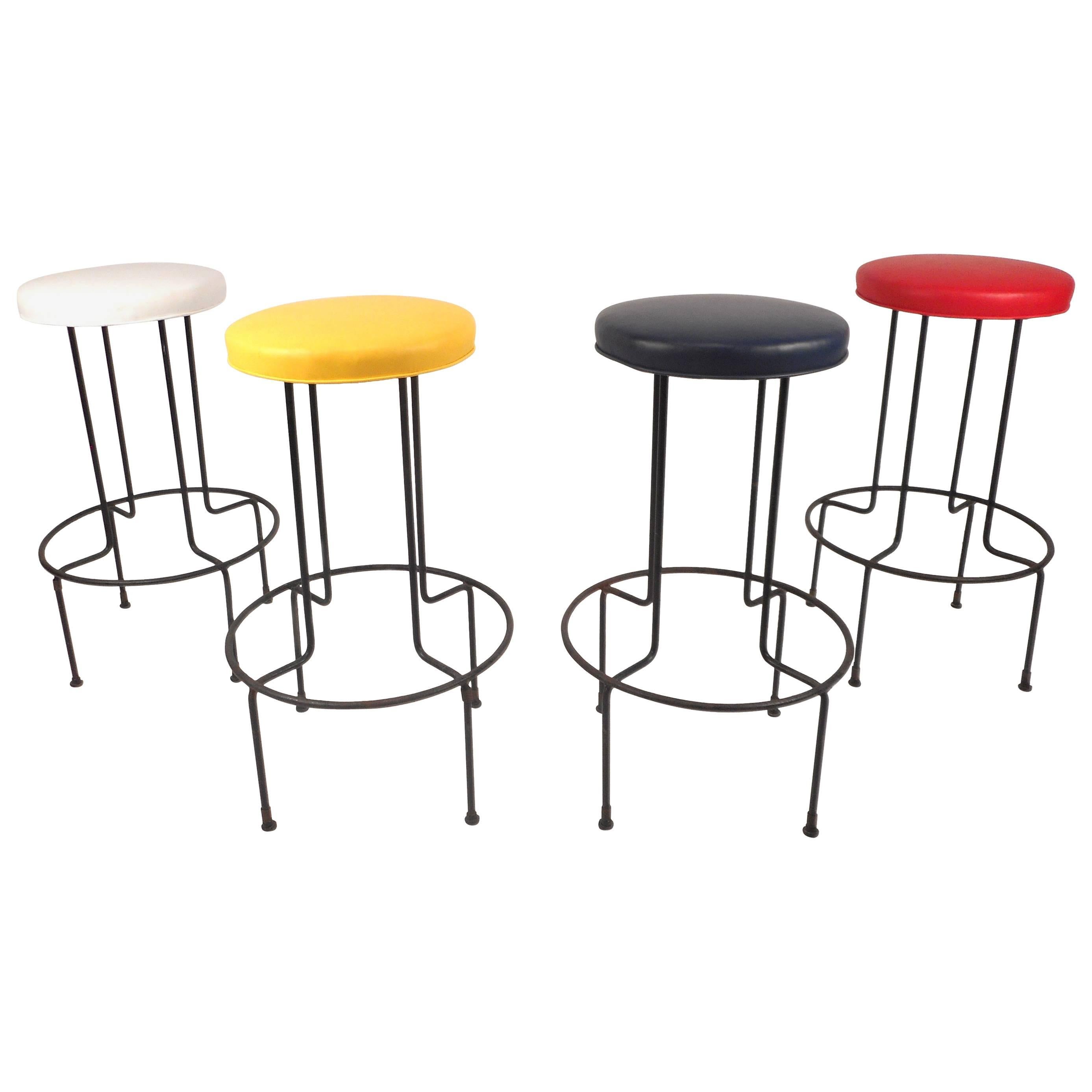 Set of Vintage Wrought Iron Bar Stools by Frederick Weinburg at 1stDibs